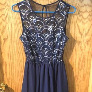Navy blue and silver sequined formal dress